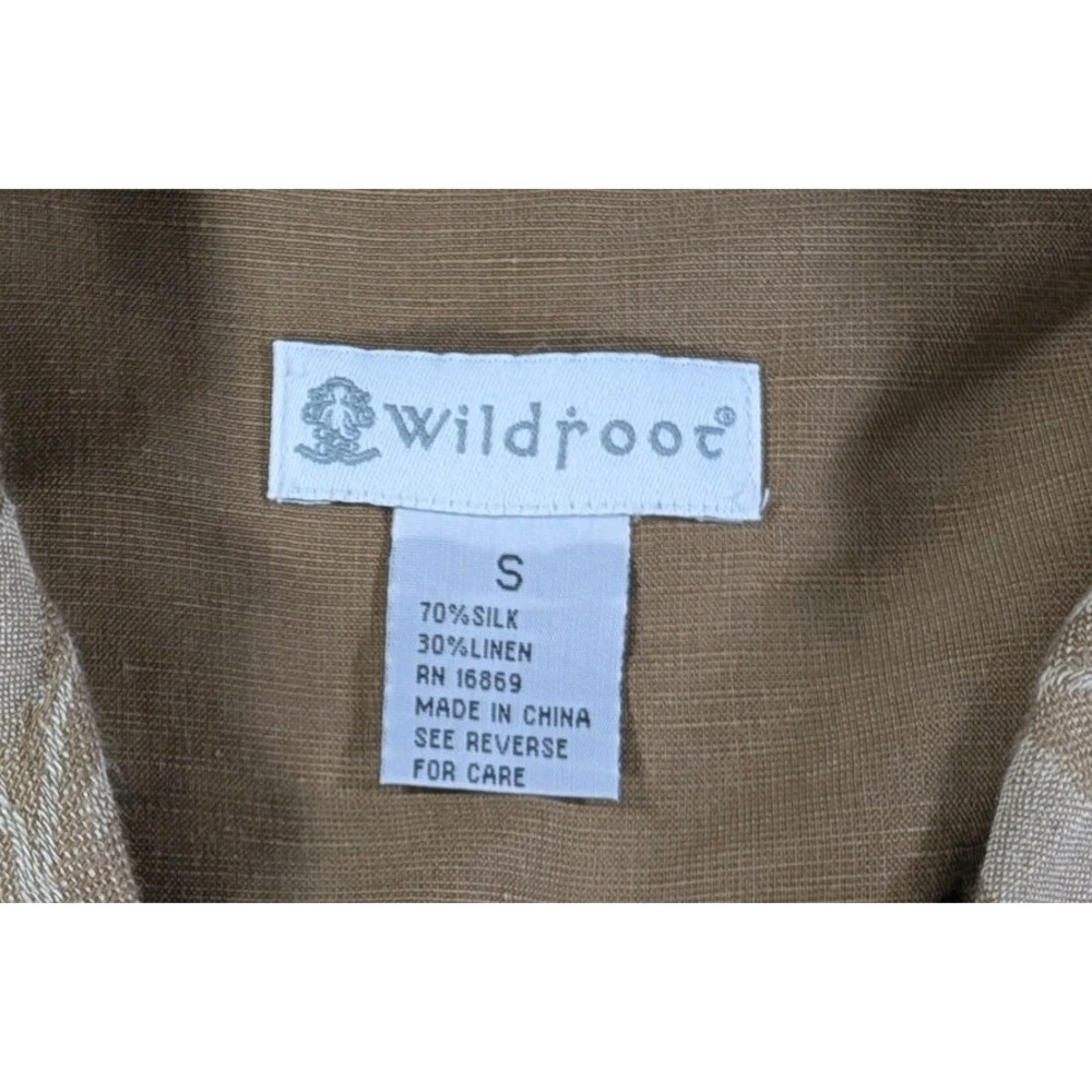 Wildroot Lagenlook Shirt Small Jacket Tan Embroidered Silk Linen Boho - Picture 8 of 10